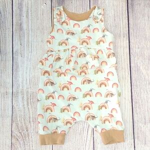 Custom Made ADJUSTABLE Grow-With-Me Infant/Toddler Romper 6m-4+y Dinos Rainbows